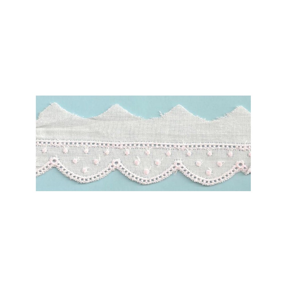 Puntilla de tira blanca bordada en rosa Ref.4D