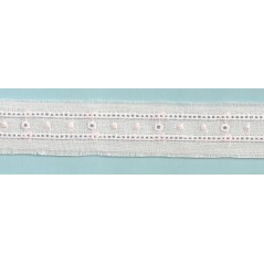 Entredós de tira blanca bordada en rosa Ref.4F
