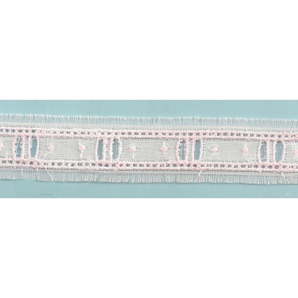 Pasacintas de tira blanca bordada en rosa Ref.4G