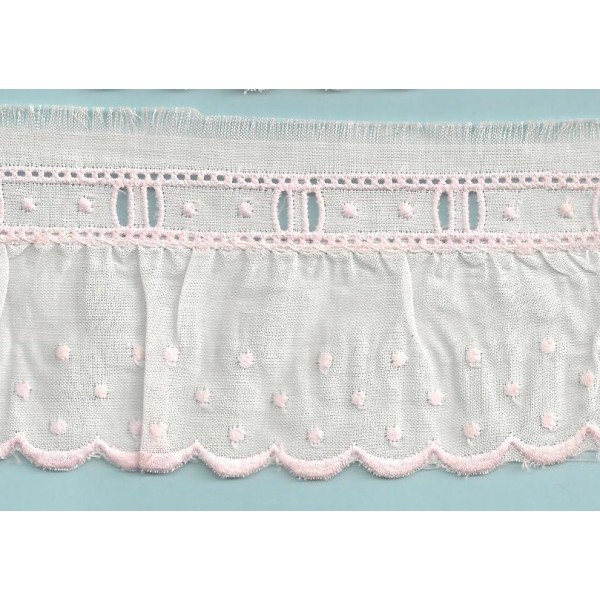 Puntilla de tira bordada blanca y rosa Ref.5B